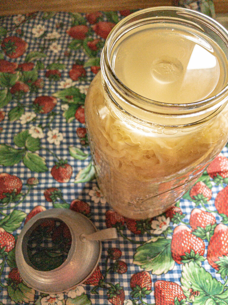 sauerkraut and brine in a jar