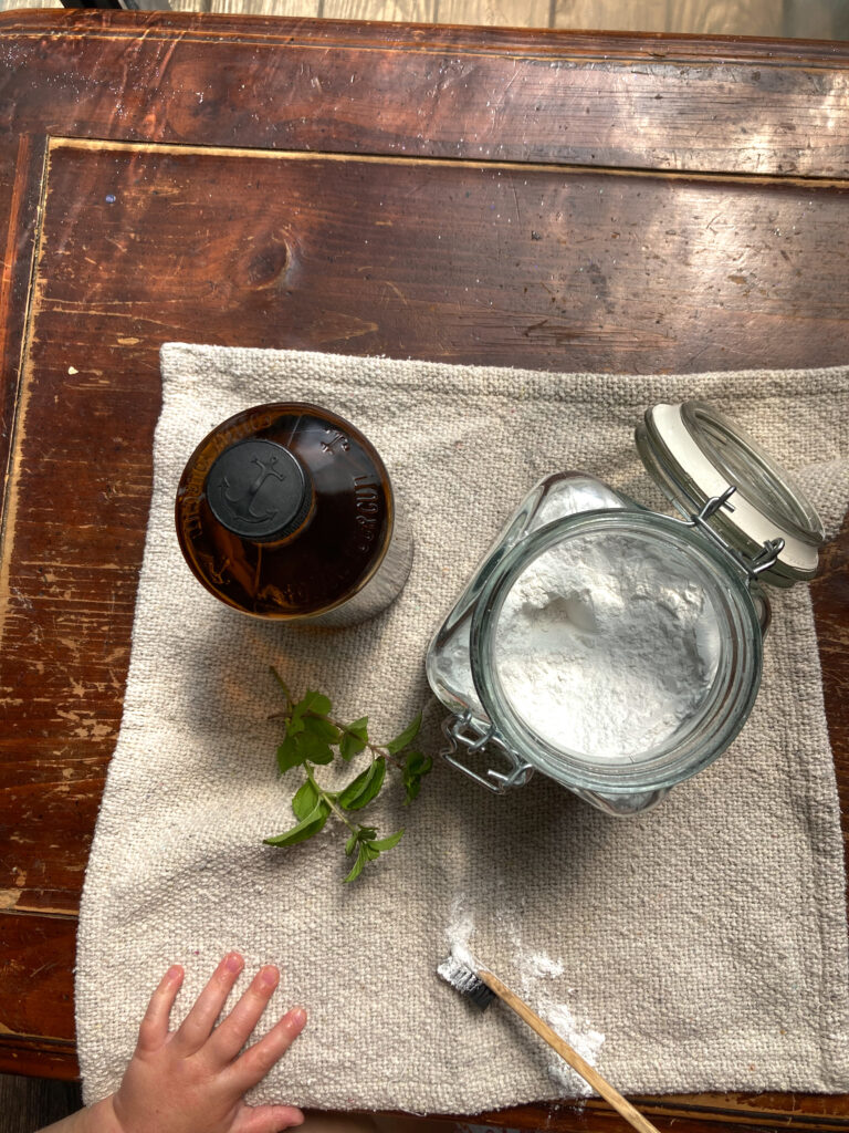 baking soda sitting on a table